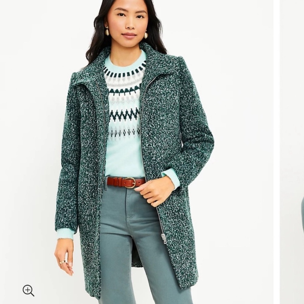 LOFT Boucle Funnel Neck Coat In‎ Green.
